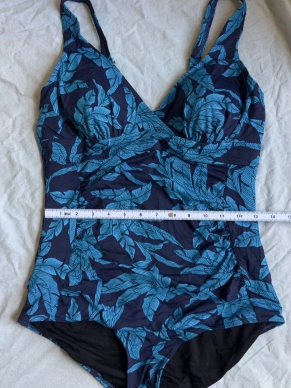 Seekers Essentials Australia Women 14 Tropical Blue/navy 1 Piece Swimsuit Ruched